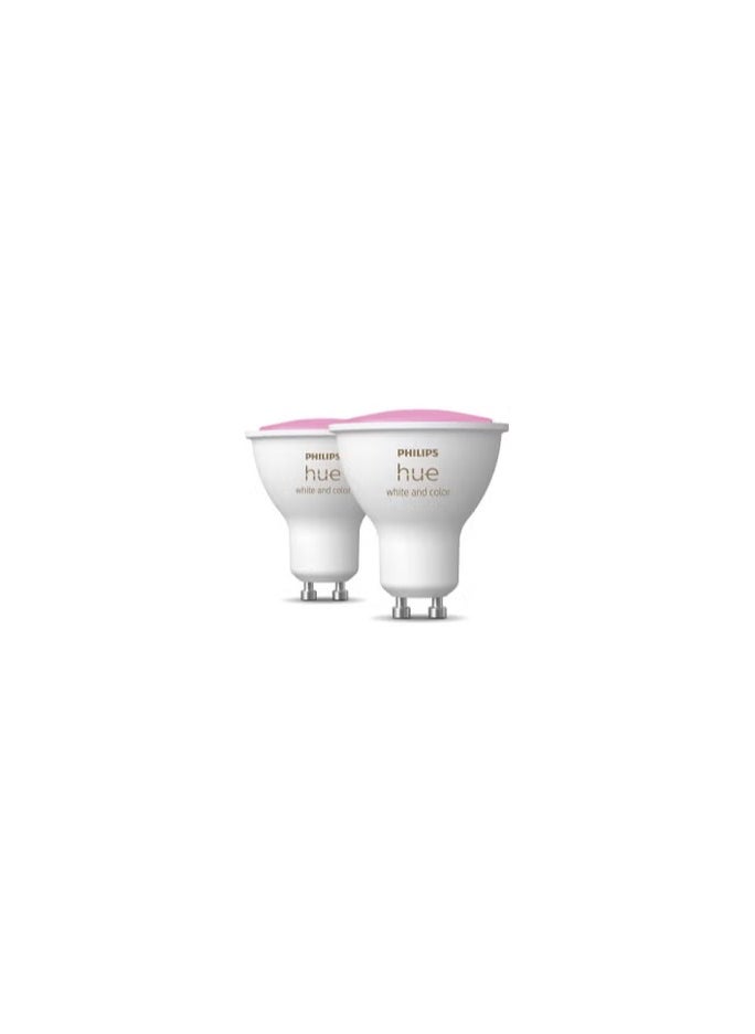 فيليبس - مجموعة من 2 مصباح ذكي Philips Hue White And Color Ambiance [GU10 Spot] مع بلوتوث يعمل مع Alexa وGoogle Assistant وApple Homekit - Image 1