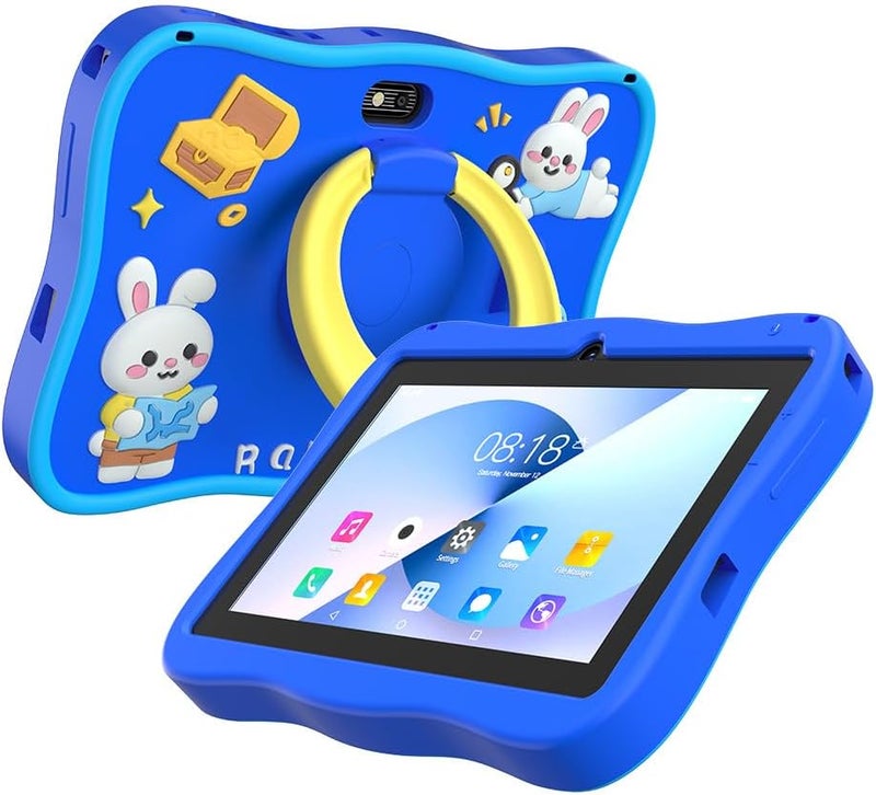 ZEKAROUL 7 inch Kids Tablet, Quad Core Android 12 3GB 32GB, Parental Control, Eye Protection, Shockproof Case, Dual Camera, WiFi, Bluetooth, Learning Tablet for Kids - Cute Rabbit (Blue) - Image 1