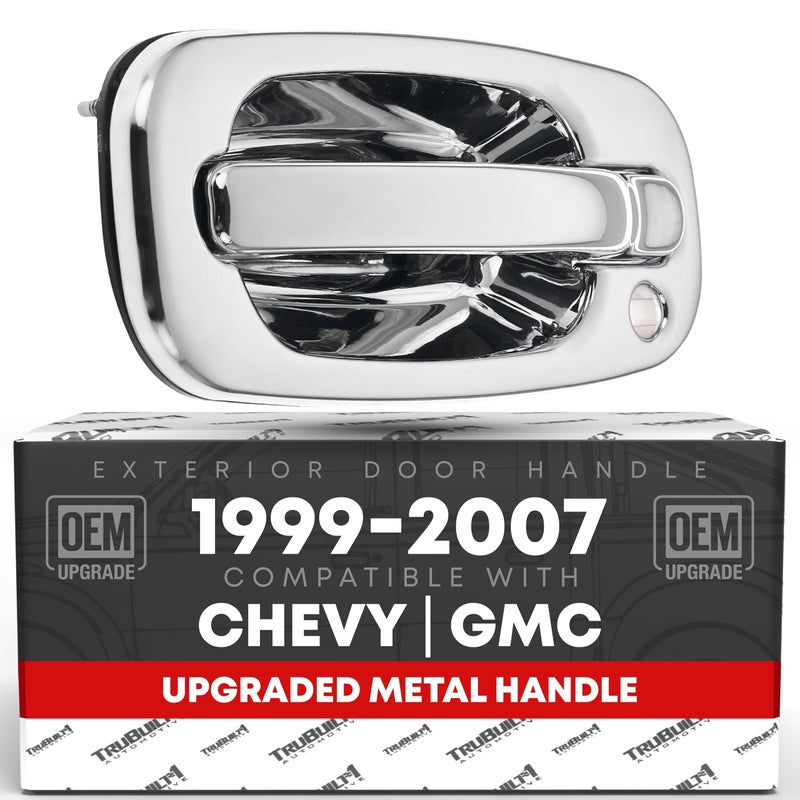 T1A Exterior Front Driver Door Handle Upgraded Metal Compatible with 19992006 Chevrolet Silverado Suburban Tahoe Avalanche 9906 GMC Sierra Yukon All Chrome OEM 15034985 91130 - Image 2