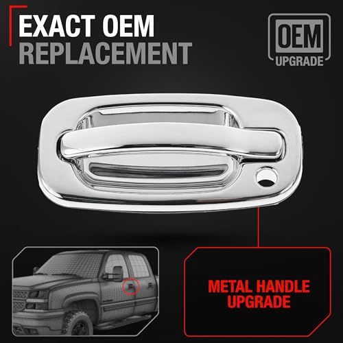 T1A Exterior Front Driver Door Handle Upgraded Metal Compatible with 19992006 Chevrolet Silverado Suburban Tahoe Avalanche 9906 GMC Sierra Yukon All Chrome OEM 15034985 91130 - Image 3