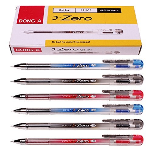 Dong-a 0.38 Mm 3-zero Gel Ink Ball Point Pen Excellent Writing (No Blot,no Scratch,no Skipping) Color Mix-12 Pens - Image 1