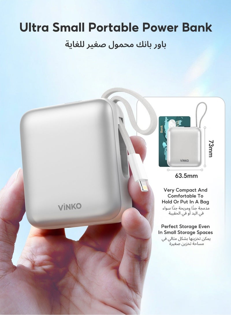 Vinko باور بانك VINKO مع كابل مدمج، lightning +type-c، 10000 مللي أمبير 22.5 واط شحن سريع USB C،  بنك طاقة للهاتف المحمول لـ iPhone 16 15 14 Samsung Galaxy S24 S23 سلسلة أندرويد اللوحية، أجهزة الألعاب، يمكن ركوب الطائرة والسفر إلى أي مكان - Image 2