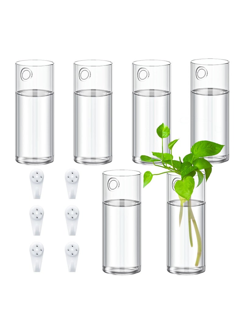 شو وو Glass Wall Vase for Plants, 6PCS Hanging Planters, Plant Containers, Indoor Propagation Planter Container Holder, with Plastic Invisible Hangers, Terrarium - Image 1