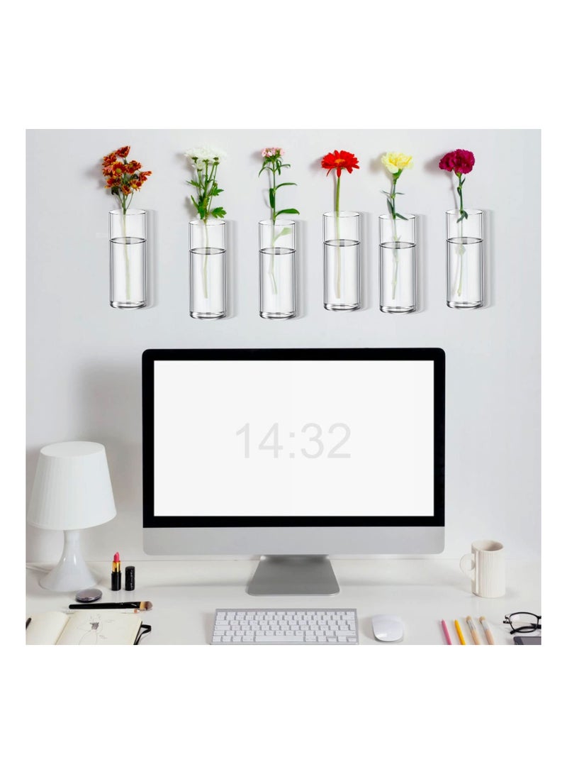 شو وو Glass Wall Vase for Plants, 6PCS Hanging Planters, Plant Containers, Indoor Propagation Planter Container Holder, with Plastic Invisible Hangers, Terrarium - Image 3