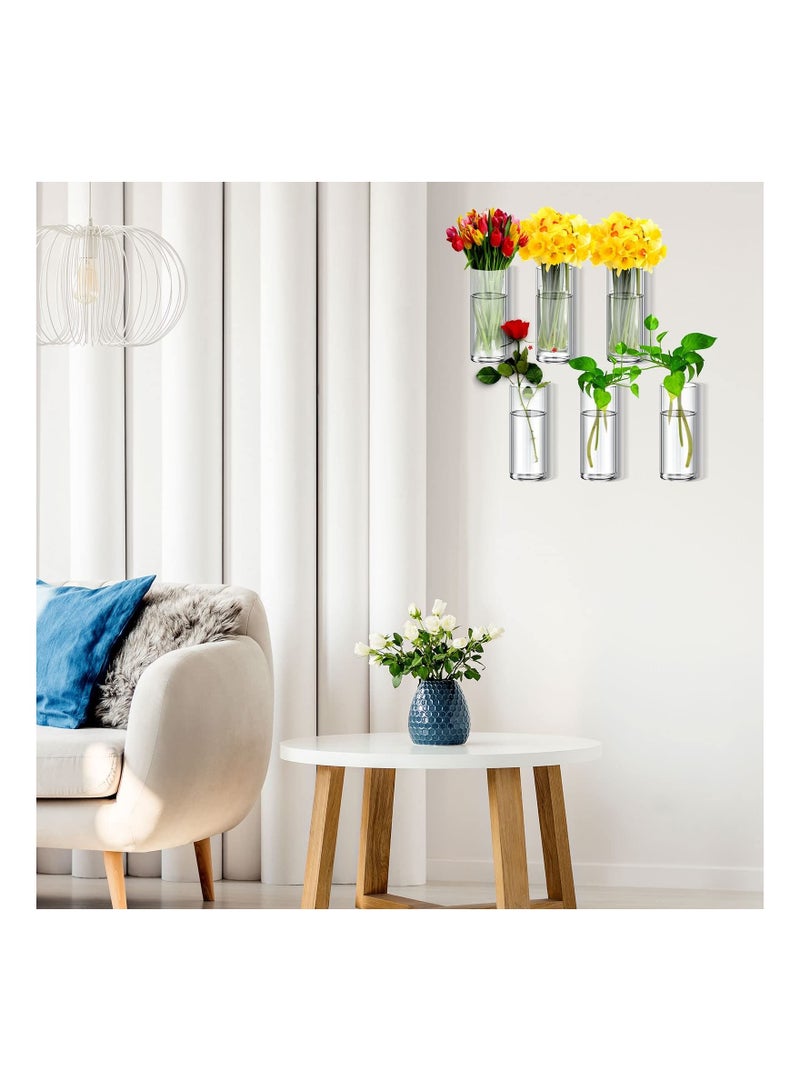 شو وو Glass Wall Vase for Plants, 6PCS Hanging Planters, Plant Containers, Indoor Propagation Planter Container Holder, with Plastic Invisible Hangers, Terrarium - Image 5