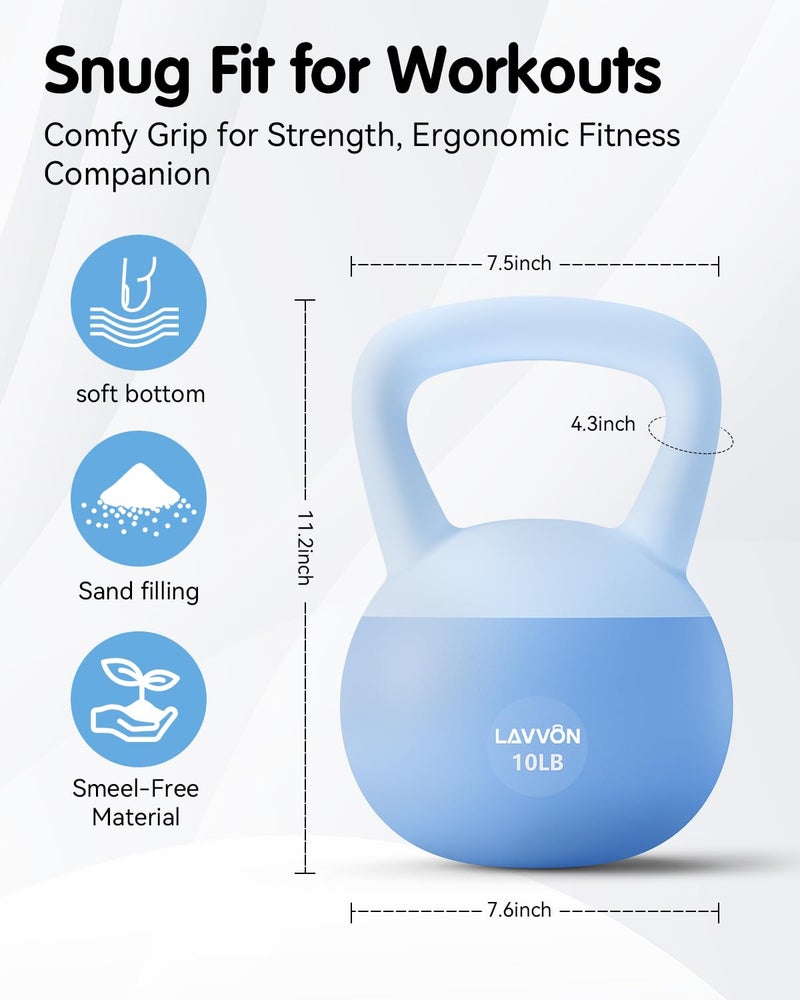 LAVVON Soft Kettlebell - Cushioned Impact-Resistant Base and Anti-Slip, Kettle bell Anti-Slip Grip Weight for Home Workouts, Safe Strength Training Kettlebells Sets for Women & Men, With Non-slip Gloves (Blue, 20 LB) - Image 5