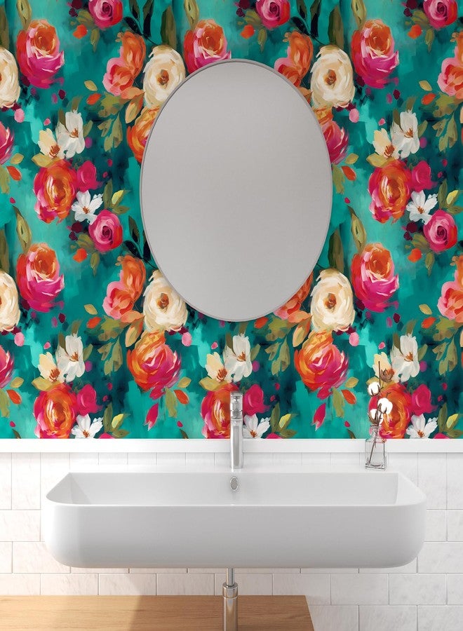BOKEBEVE Watercolour Floral Peel and Stick Wallpaper Boho Contact Paper Renter Friendly Wall Paper for Countertop Cabinet Wall Shelf Liner Removable Blue Colorful 17.5 x 118In - Image 4