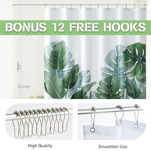 KGORGE Shower Curtains for Bathroom - Tropical Leaves Plant on White Background Odorless Curtain for Bathroom Showers and Bathtubs, 72 x 72 inches Long, Hooks Included - Image 2