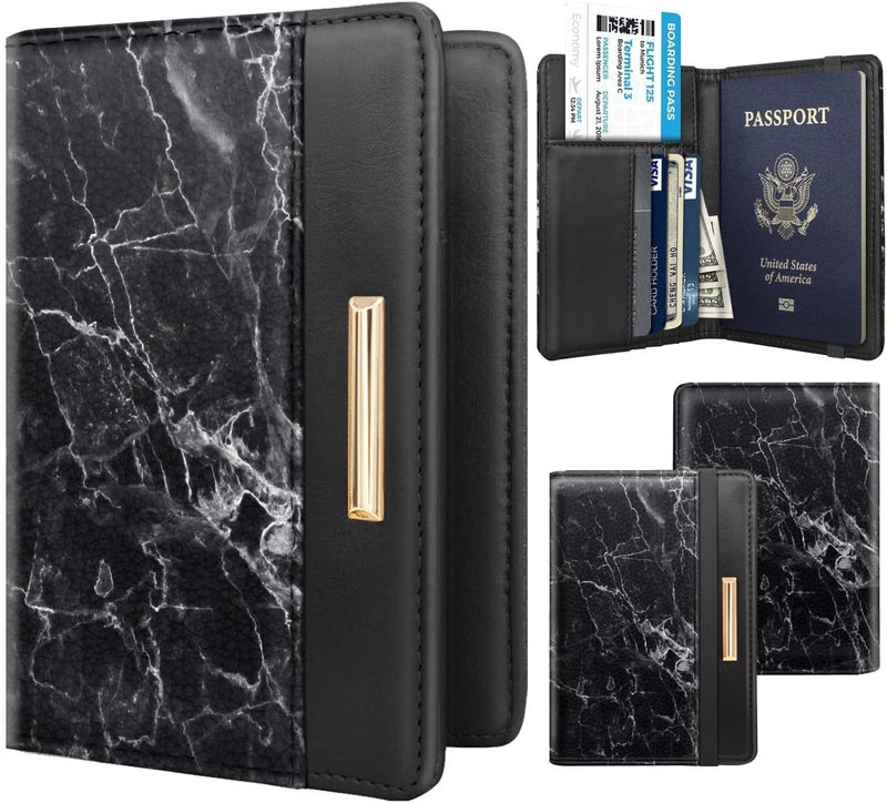 Coco Rossi Bulk storage easy optimized build Passport Holder Cover,Traveling Passport Case Cute Marble Passport Wallet for Women,Black Marble Easy clean surface - Image 2