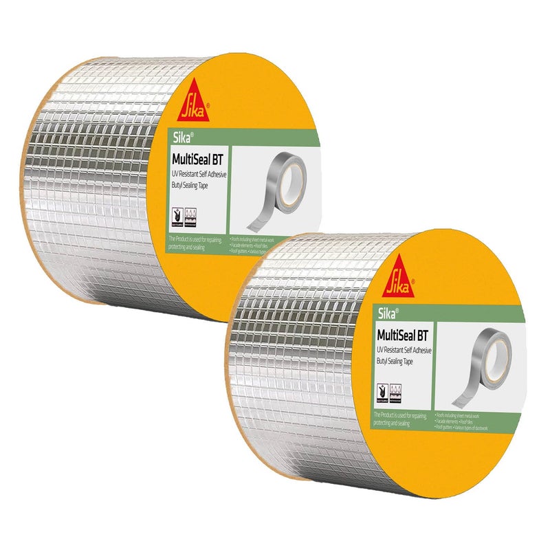 SIKA – Pack of 2 Butyl waterproofing tape MultiSeal BT – Weatherproof – Seals out water and draughts – Rubber tape for pipe cracks – 10 cm x 5 m – Silver - Image 1