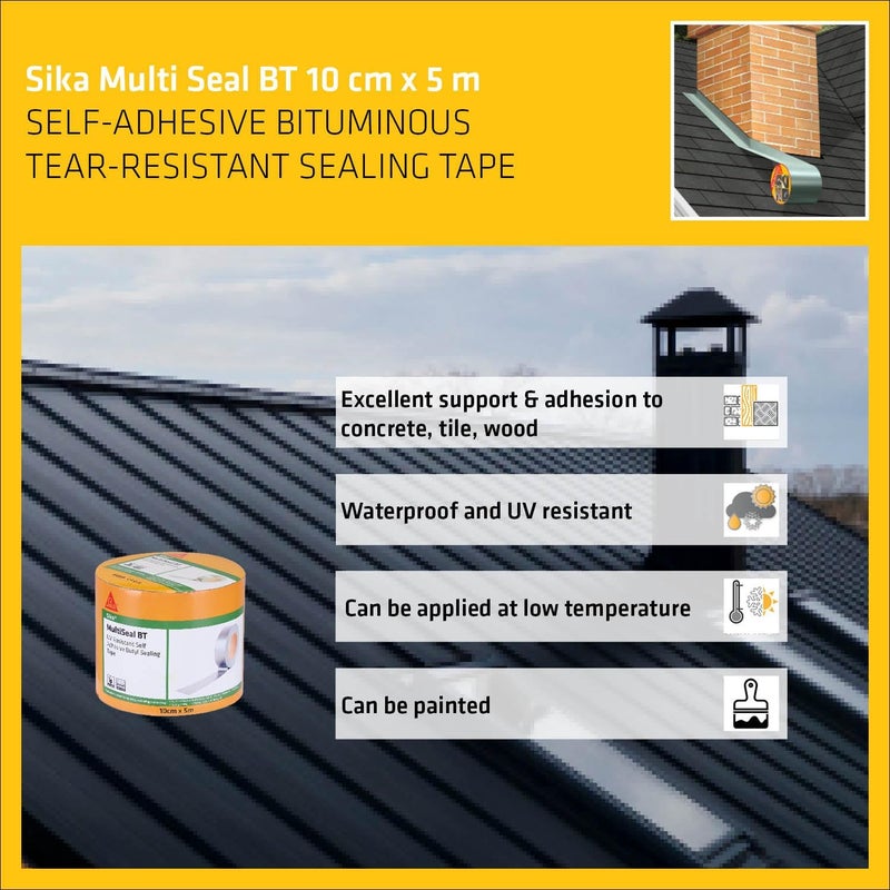 SIKA – Pack of 2 Butyl waterproofing tape MultiSeal BT – Weatherproof – Seals out water and draughts – Rubber tape for pipe cracks – 10 cm x 5 m – Silver - Image 3