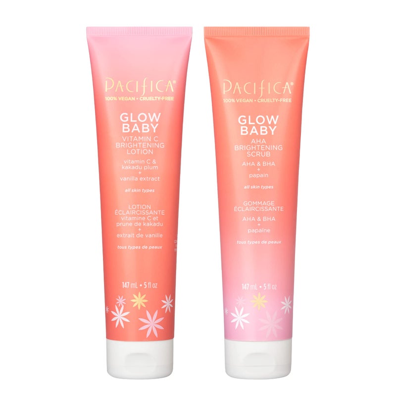 Pacifica Glow Baby Body Lotion & AHA Scrub Set â€“ Brightening Vitamin C Body Lotion (5 oz) + AHA Exfoliating Body Scrub, 2-Step Radiance Duo for Smooth Glowing Skin, Vegan - Image 1