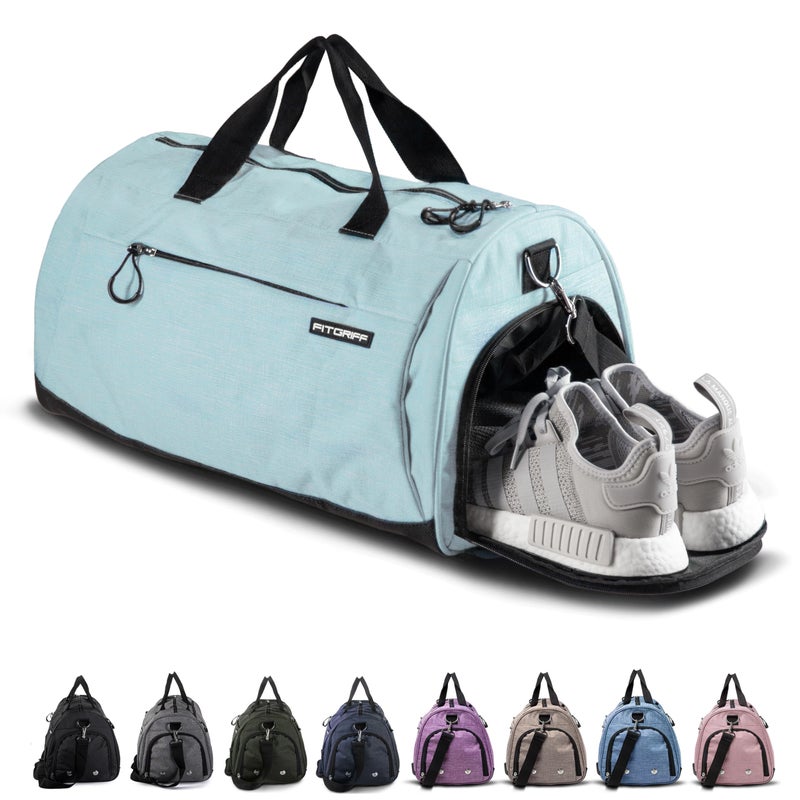 Fitgriff Gym Bag for Men Women with Shoe Wet Compartment Duffle Bag for Travel Sports Fitness Workout Cyan 19 x 10 x 10 Small - Image 2