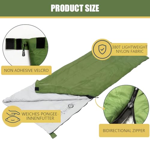Proberos® Ultralight Cotton Sleeping Bag for Adults -3°C to 15°C (650g), Portable Thermal Sleeping Bag for Camping, Hiking, Trekking & Travel, Outdoor Adventure Gear (Green) - Image 3