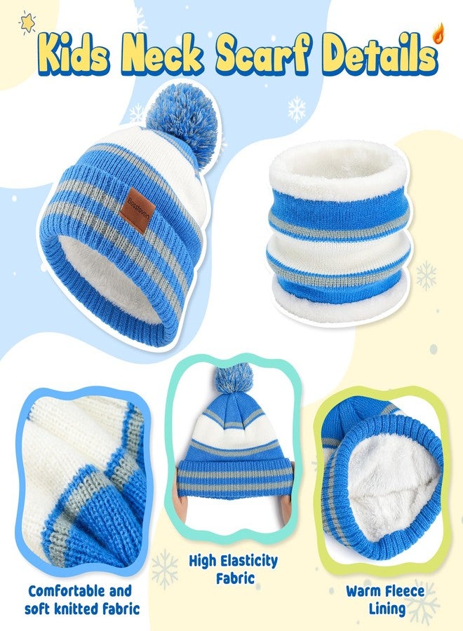 Bessteven Kids Winter Hat Scarf Gloves: Boys Beanie Hats Gloves Set for Ages 6-10 Warm Thick Fleece Lined Winter Set Knit Cap Snow Ski, Blue, One Size - Image 3