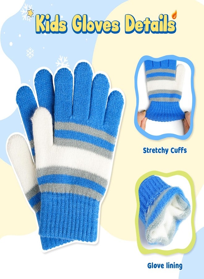 Bessteven Kids Winter Hat Scarf Gloves: Boys Beanie Hats Gloves Set for Ages 6-10 Warm Thick Fleece Lined Winter Set Knit Cap Snow Ski, Blue, One Size - Image 4