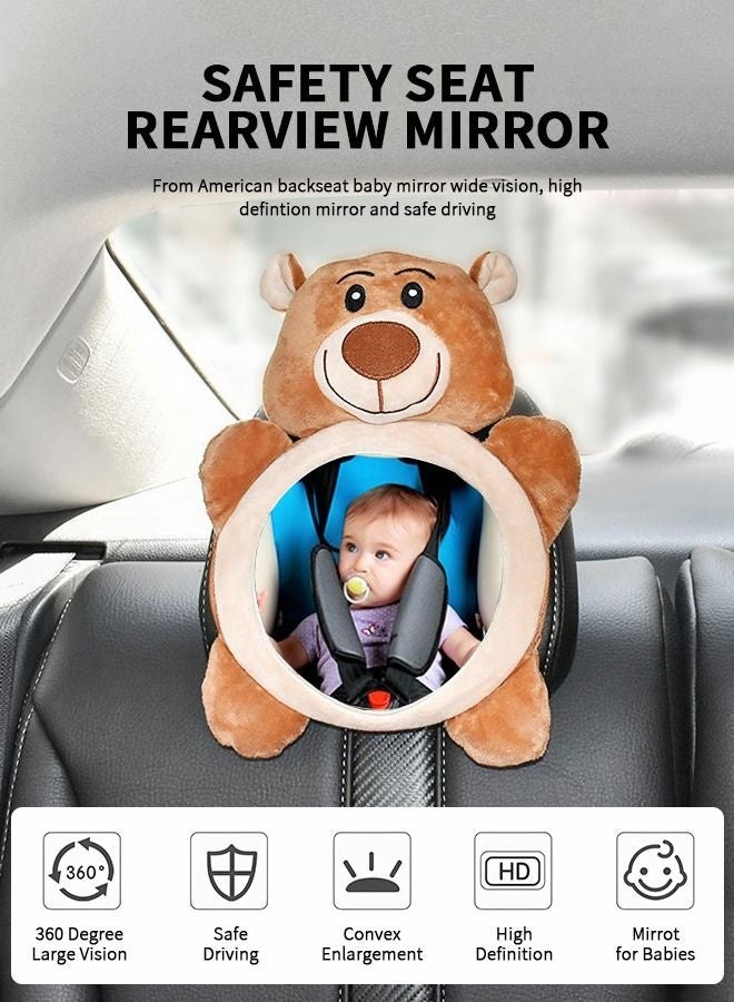 GROIC Car Seat Mirror for Baby Back Seat Bear Plush Rear Facing Infant View Shatterproof Safety Monitor Headrest Mount - Image 3