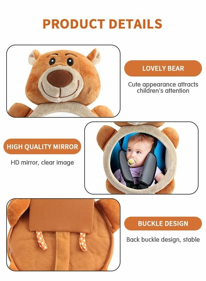 GROIC Car Seat Mirror for Baby Back Seat Bear Plush Rear Facing Infant View Shatterproof Safety Monitor Headrest Mount - Image 4