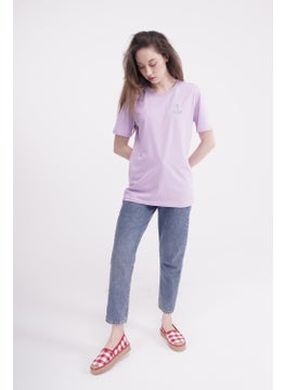 The Socks Company Anchor Embroidered Crew Neck Lilac Unisex T-Shirt  - Image 2
