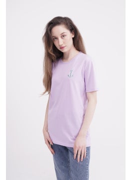 The Socks Company Anchor Embroidered Crew Neck Lilac Unisex T-Shirt  - Image 1