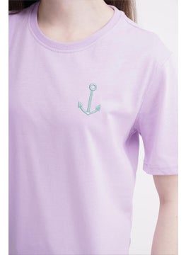 The Socks Company Anchor Embroidered Crew Neck Lilac Unisex T-Shirt  - Image 3