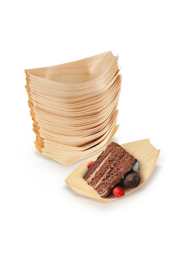 BambooMN Disposable Food And Appetizer Wood Boat Dishes 5.25 X 3 X 1 300 Pieces  - Image 1