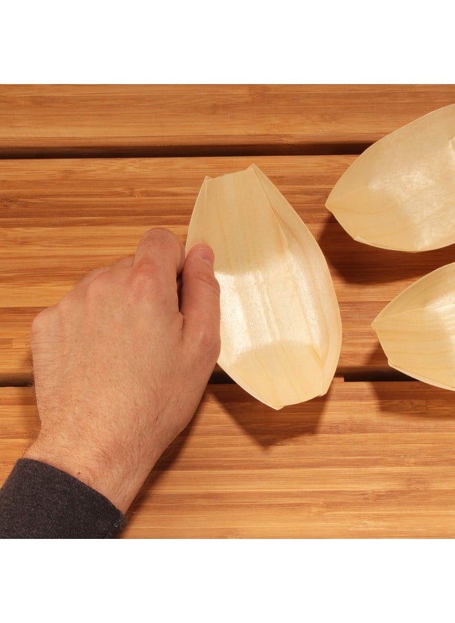 BambooMN Disposable Food And Appetizer Wood Boat Dishes 5.25 X 3 X 1 300 Pieces  - Image 4