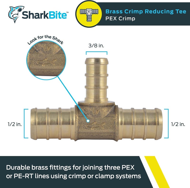 SharkBite Matte anti slip finish 1/2 Inch x 1/2 Inch x 3/8 Inch Crimp Reducing Tee, Brass Plumbing Fitting, PEX Pipe, PE-RT, UC363LFA All-scene tailored quality - Image 2