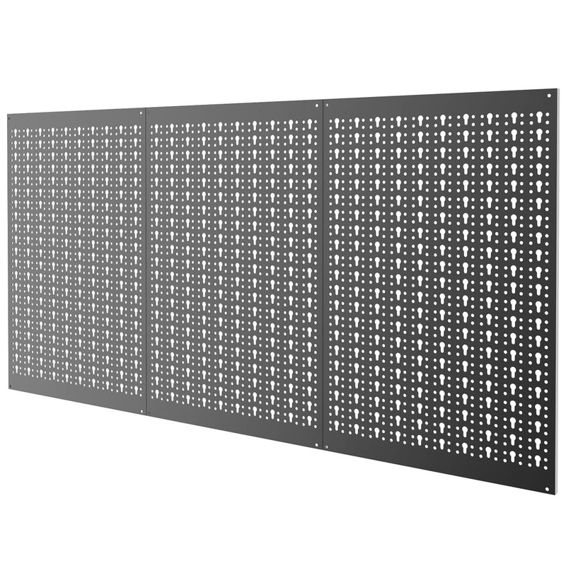 TORACK 3 PCS Metal Pegboard Panels for Garage Wall Utility Tools Storage Pegboard for Workbench, Modular Peg Board Tool Organizer Board Kit(Pack of 3, Black) - Image 1