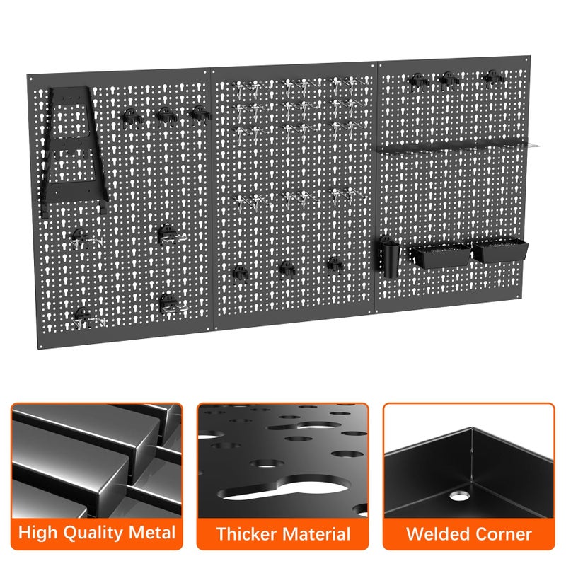 TORACK 3 PCS Metal Pegboard Panels for Garage Wall Utility Tools Storage Pegboard for Workbench, Modular Peg Board Tool Organizer Board Kit(Pack of 3, Black) - Image 5