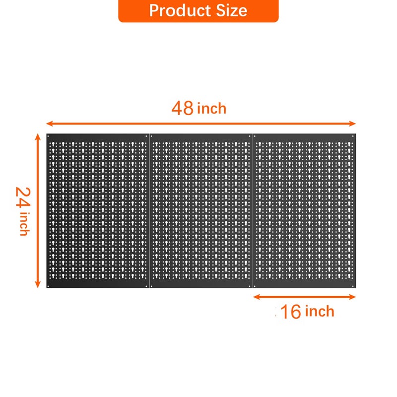 TORACK 3 PCS Metal Pegboard Panels for Garage Wall Utility Tools Storage Pegboard for Workbench, Modular Peg Board Tool Organizer Board Kit(Pack of 3, Black) - Image 2