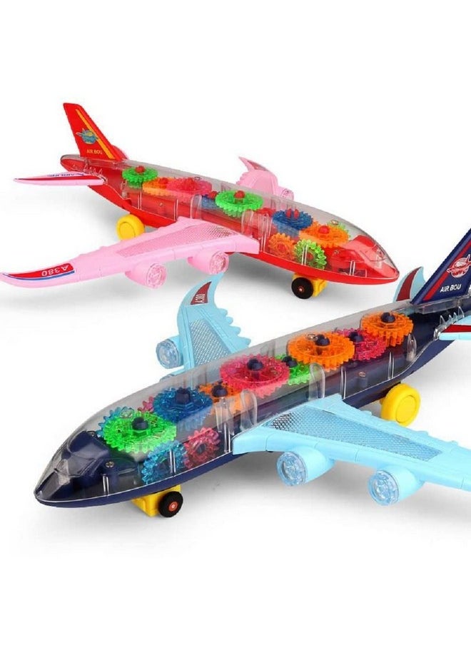 Cloudmart Cloudmart Transparent Bump and Go Mechanical Plane Toy with 3D Lightning, Moving Gears, and Music | Concept Gear Colorful Indoor Game Toy for Birthday Gift of 2-5 Year Old Boy, Girl, Baby (1 pc)  - Image 1