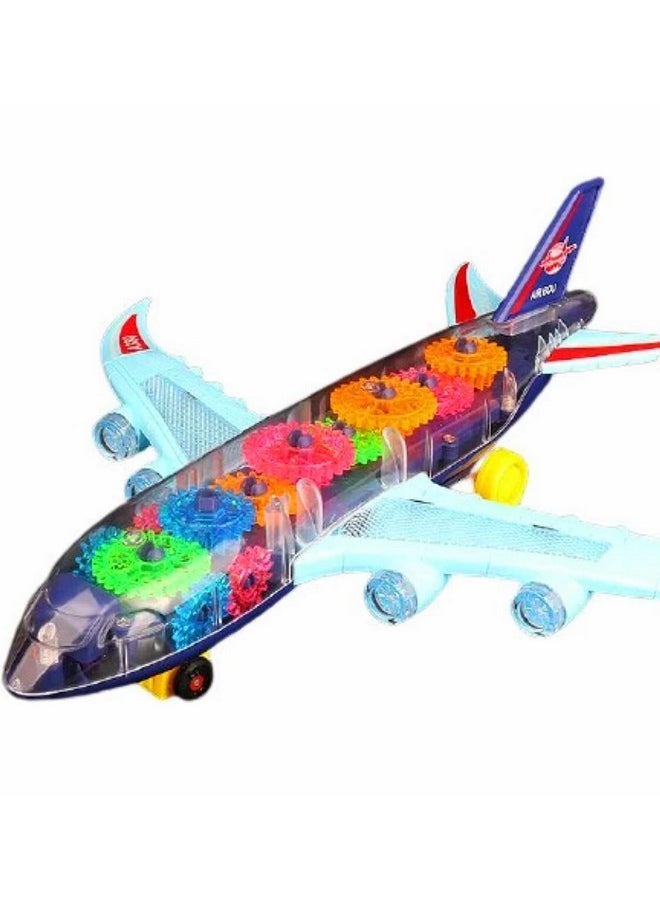 Cloudmart Cloudmart Transparent Bump and Go Mechanical Plane Toy with 3D Lightning, Moving Gears, and Music | Concept Gear Colorful Indoor Game Toy for Birthday Gift of 2-5 Year Old Boy, Girl, Baby (1 pc)  - Image 3