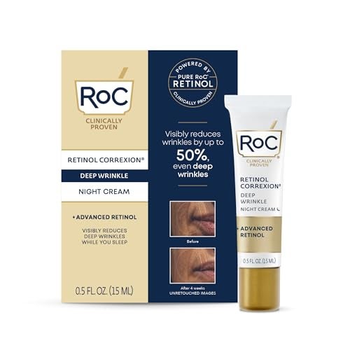 RoC Retinol Correxion Deep Wrinkle AntiAging Night Cream Daily Face Moisturizer with Shea Butter Glycolic Acid and Squalane Skin Care Treatment Mini 05 Ounces Packaging May Vary