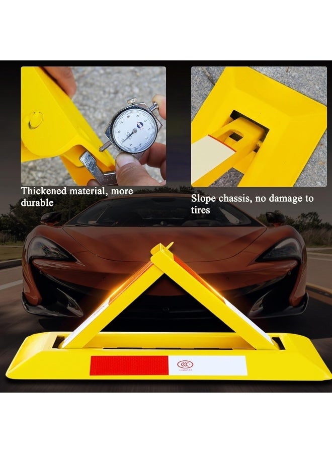 حاجز مواقف السيارات القابل للطي، قفل مواقف السيارات اليدوي القابل للإغلاق، يشمل شرائط تحذير عاكسة، مسامير تثبيت وقفل مقاوم للماء، قفل للمساحات الخاصة في مواقف السيارات للمراكز التجارية والفنادق والمكاتب والمطارات. - Image 5