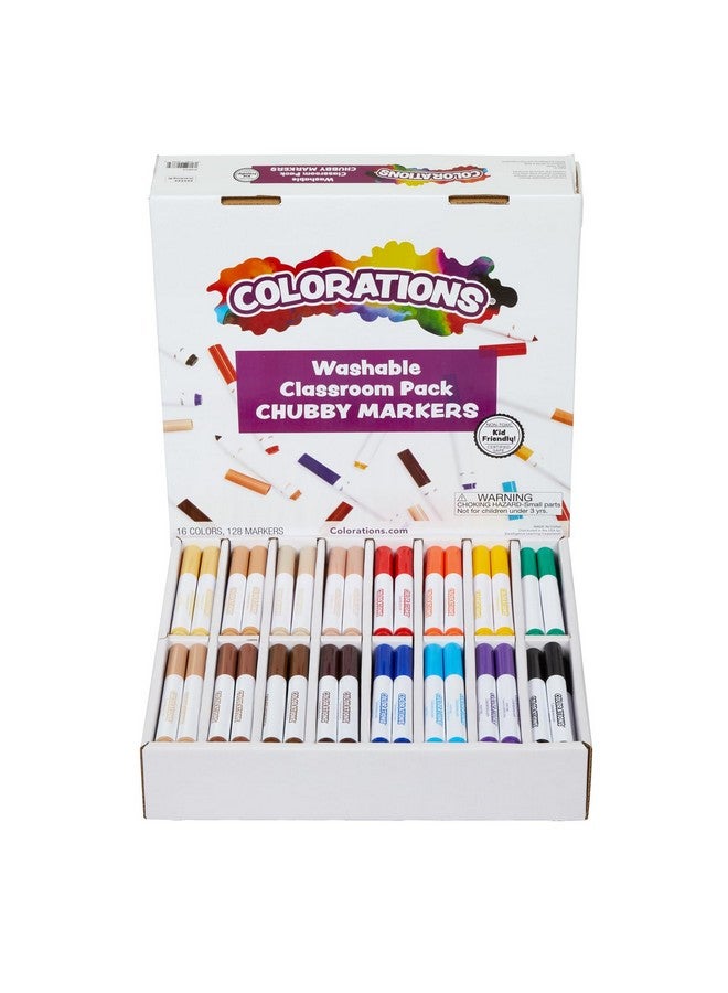 Colorations Washable Classroom Value Pack Chubby Markers - Set of 128, 16 Colors Colors, Non Toxic| Bulk School Supplies For Kids, Coloring Set, Kindergarten Must Haves, Preschool Essentials - Image 1