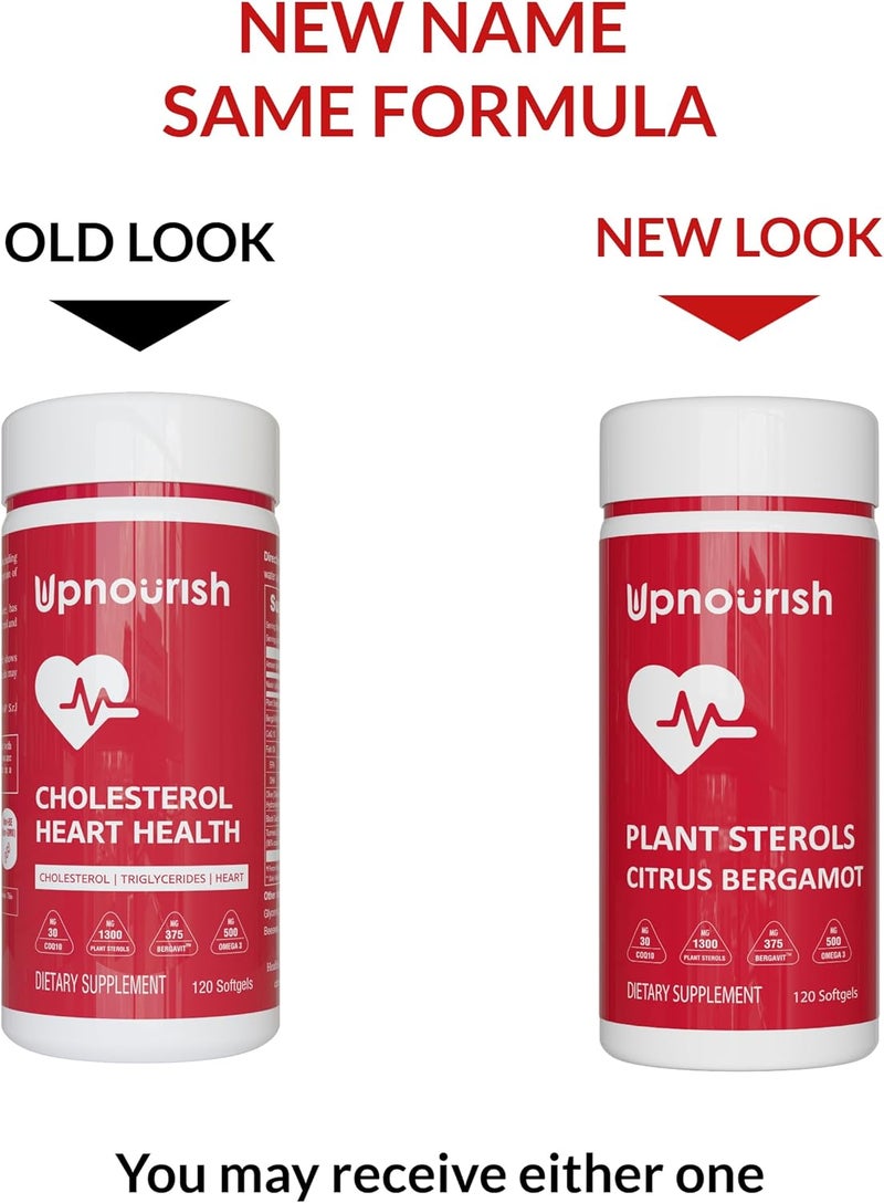 UpNourish Plant Sterols Citrus Bergamot Supplement for High Cholesterol with Stanols Heart Health Support with CoQ10 Omega 3 Olive Leaf Turmeric Curcumin Black Garlic and Niacin  120 Softgels - Image 2