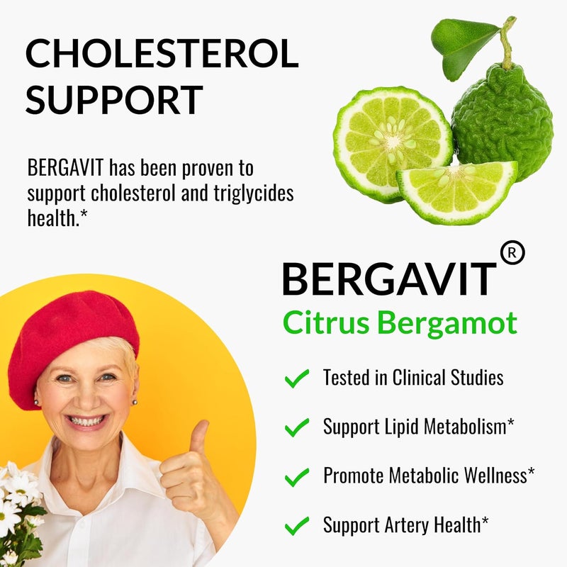 UpNourish Plant Sterols Citrus Bergamot Supplement for High Cholesterol with Stanols Heart Health Support with CoQ10 Omega 3 Olive Leaf Turmeric Curcumin Black Garlic and Niacin  120 Softgels - Image 4