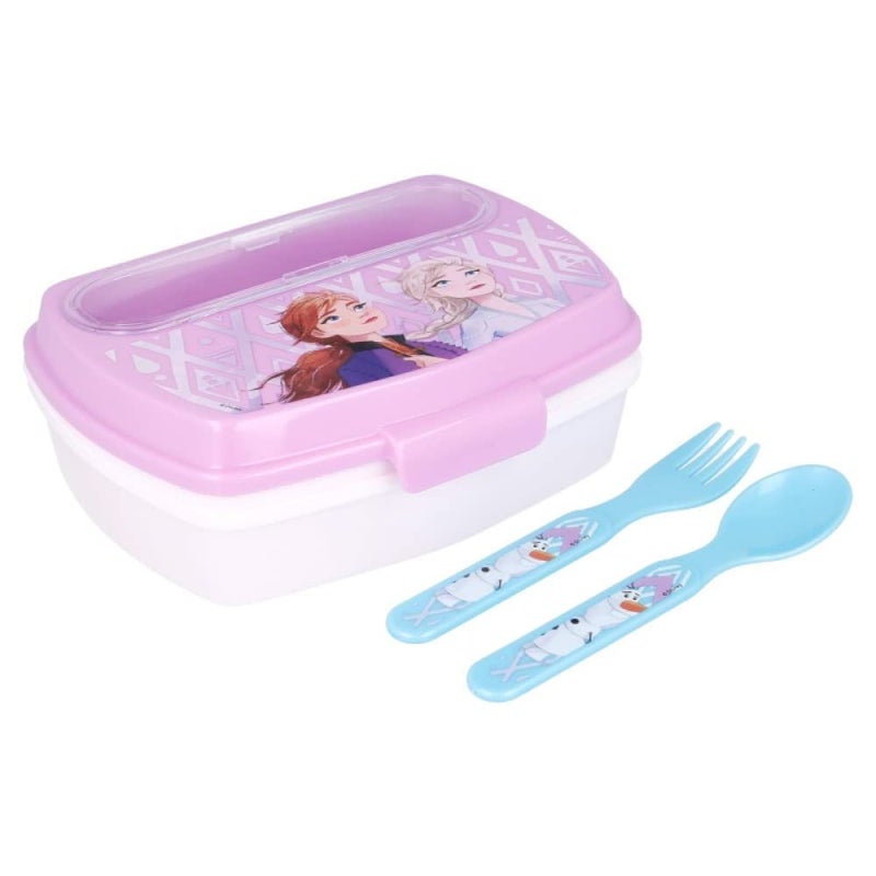 OM SUPPLIES Frozen Cartoon Characters Children Lunch Sandwich Box Container with Plastic Spoon and Fork Great for School or Picnic Frozen