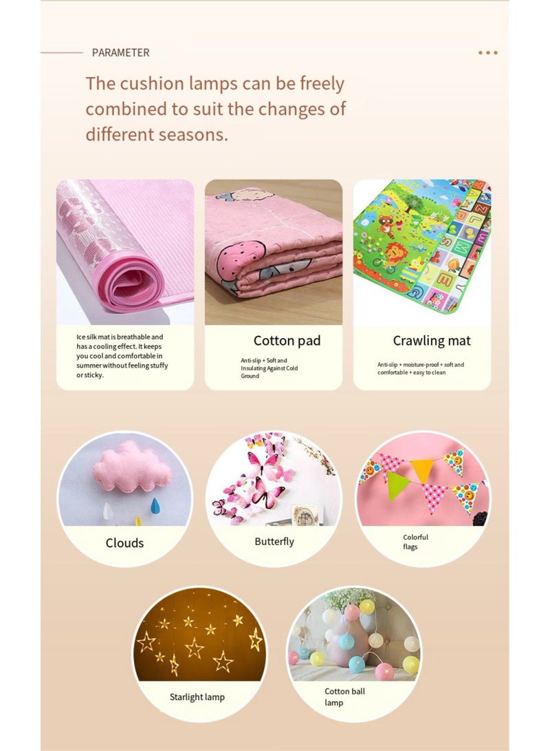 CUNUUDOOL Kids Play Tent Indoor, Kids Playhouse Set With cotton ball light,Pink Tent Top Smiley Pattern Design, Toddler Castle For Children Outdoor, Gift For Boys And Girls Birthday - Image 3