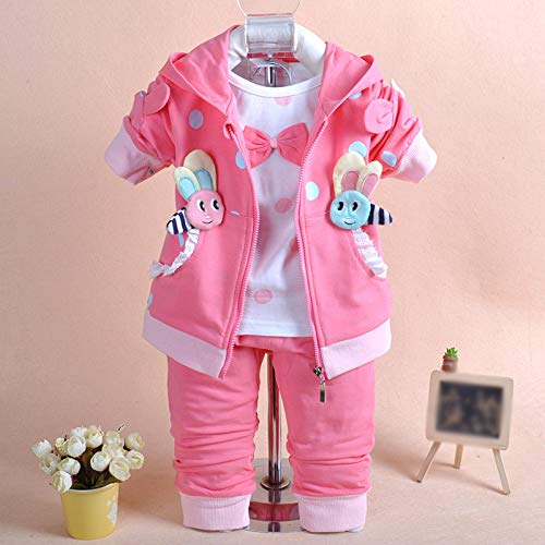 Yao 6M-4Y 3pcs Baby Girl Casual Hoodie Jacket Cotton T-Shirt Pants Sweater (Hot Pink,12-18M) - Image 2