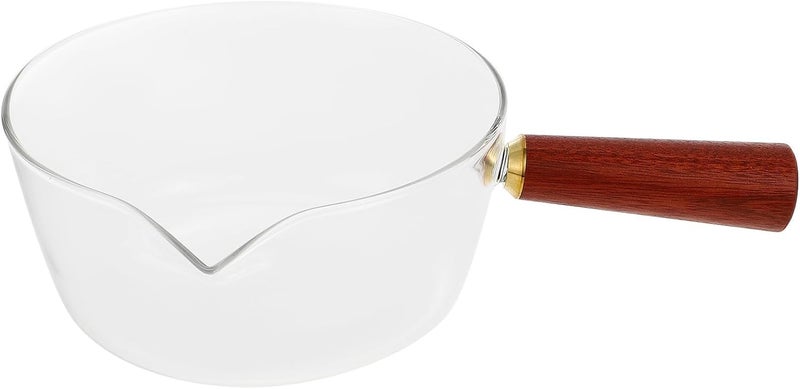 Beavorty Multipurpose Glass Milk Saucepan with Wooden Handle Large Size, Household Small Pot for Food Preparation and Soup Heating, Kitchen Cooking Gadget for Home Use - Image 1