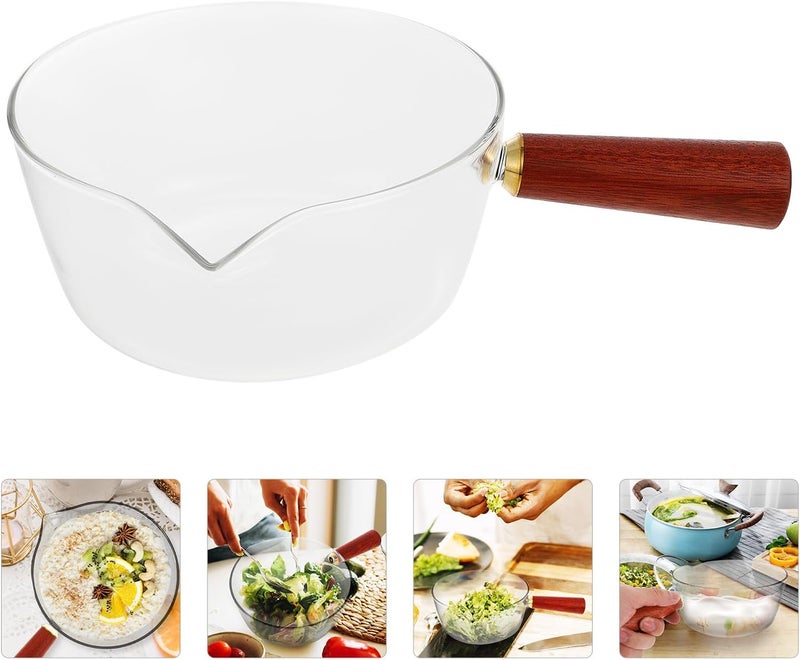 Beavorty Multipurpose Glass Milk Saucepan with Wooden Handle Large Size, Household Small Pot for Food Preparation and Soup Heating, Kitchen Cooking Gadget for Home Use - Image 5