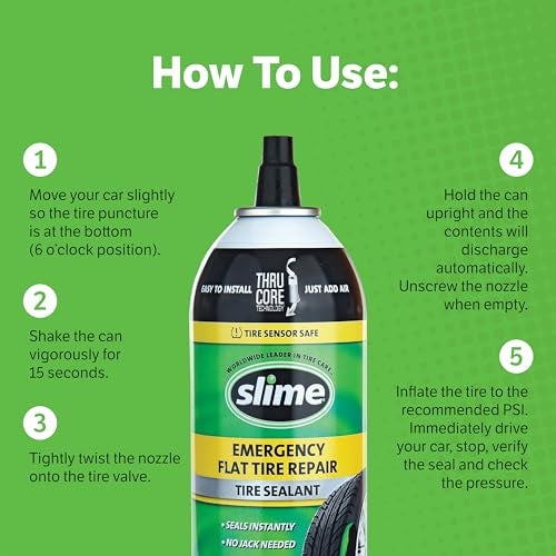 Slime لاصق ثقوب الإطارات 60186، إصلاح طارئ للمركبات على الطرق السريعة، مناسب للسيارات/المقطورات، غير سام، صديق للبيئة، 14 أونصة - Image 4