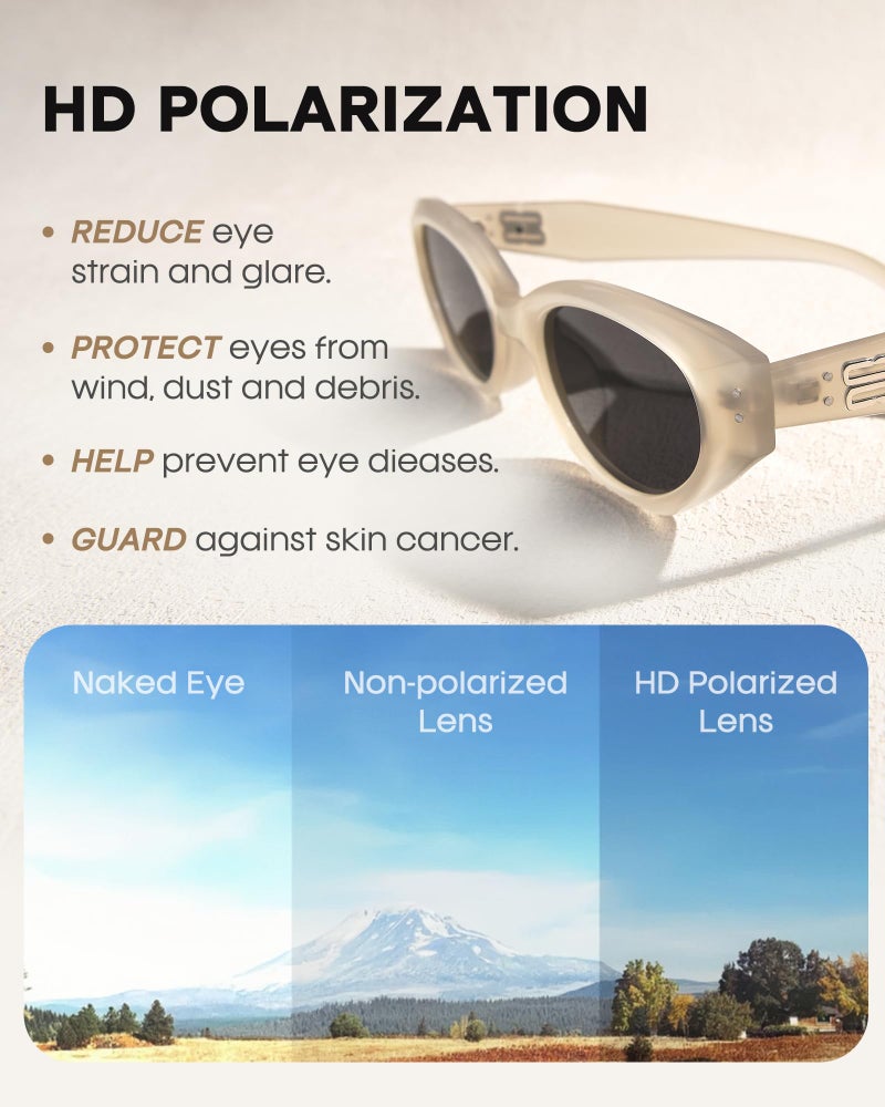 FURTALK Oval Cat Eye Sunglasses, Vintage 90s Style Frame, Polarized Lens, UV Protection (Ivory) - Image 5