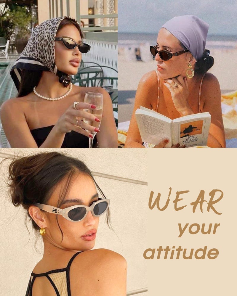 FURTALK Oval Cat Eye Sunglasses, Vintage 90s Style Frame, Polarized Lens, UV Protection (Ivory) - Image 2