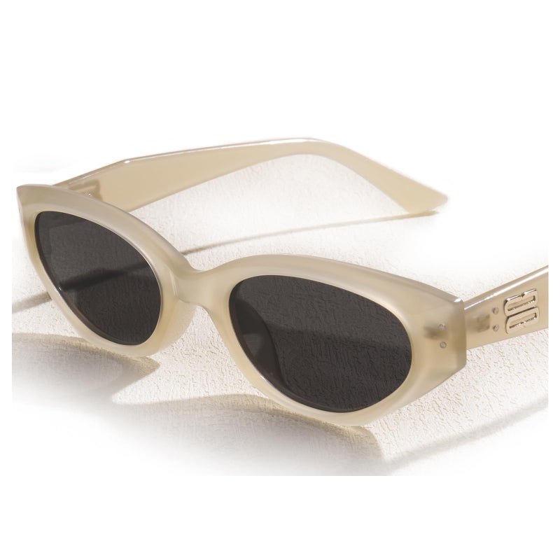 FURTALK Oval Cat Eye Sunglasses, Vintage 90s Style Frame, Polarized Lens, UV Protection (Ivory) - Image 1