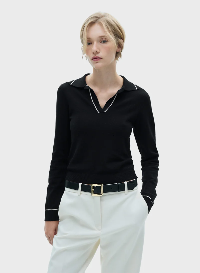 مانجو Knitted Polo Neck Sweater