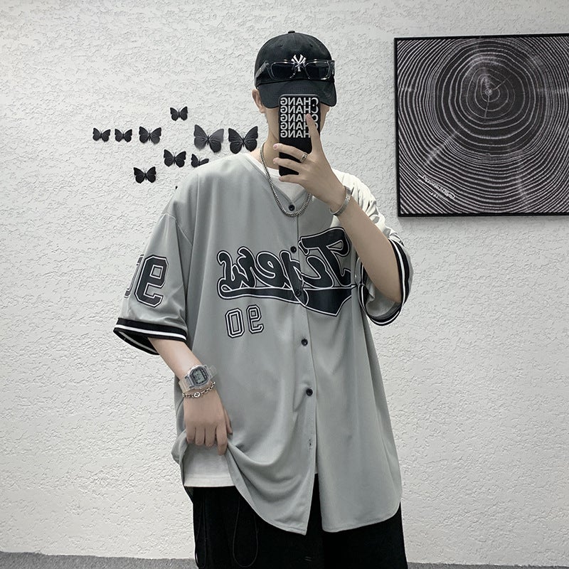 American Heavy Short-Sleeved T-Shirt Men'S Summer Fashionable Loose Offset Printing Men'S Thick Breathable Base Shirt