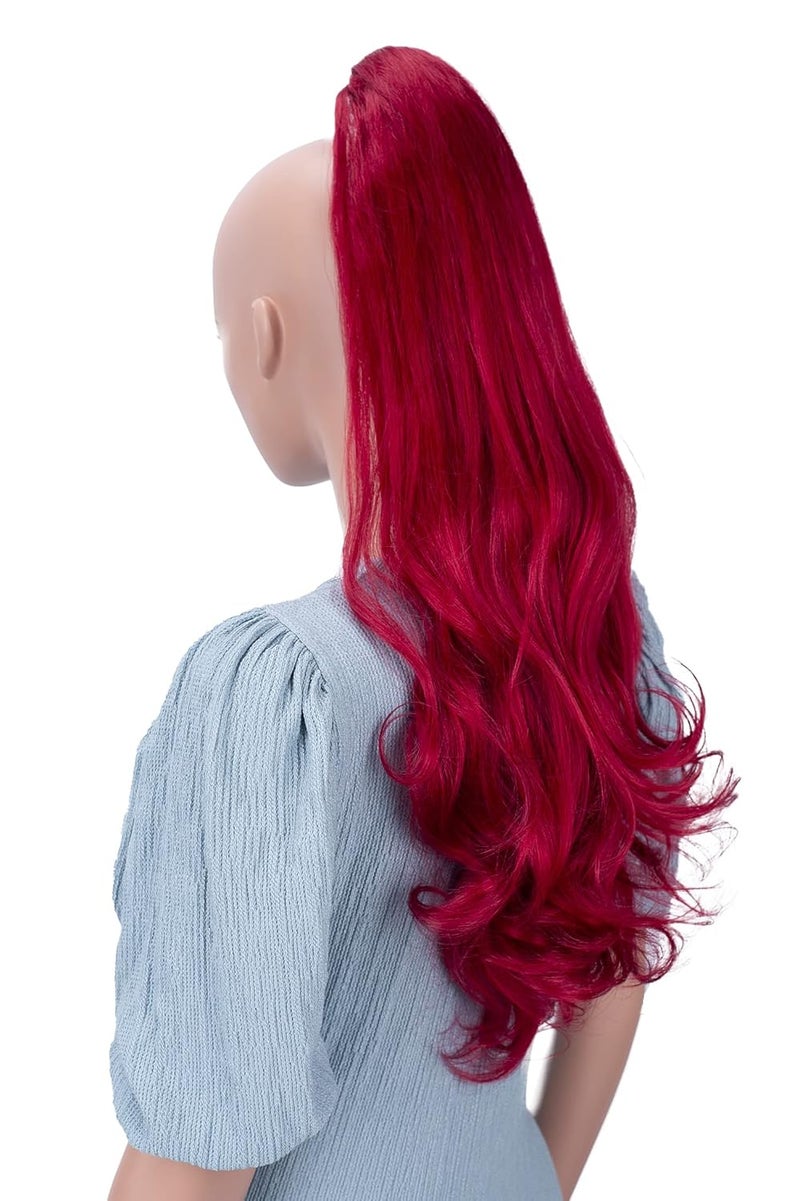 كايشا 24" إكستنشن ذيل حصان طويل قابل للتثبيت شعر صناعي مقاوم للحرارة مموج قليلاً أحمر H514